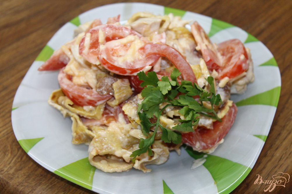Салат из омлета и курицы рецепт с очень вкусный с Салат из омлета и курицы рецепт с очень вкусный с