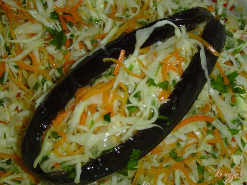 Фото приготовление рецепта: Баклажаны квашеные, фаршированные капустой и морковью шаг №10
