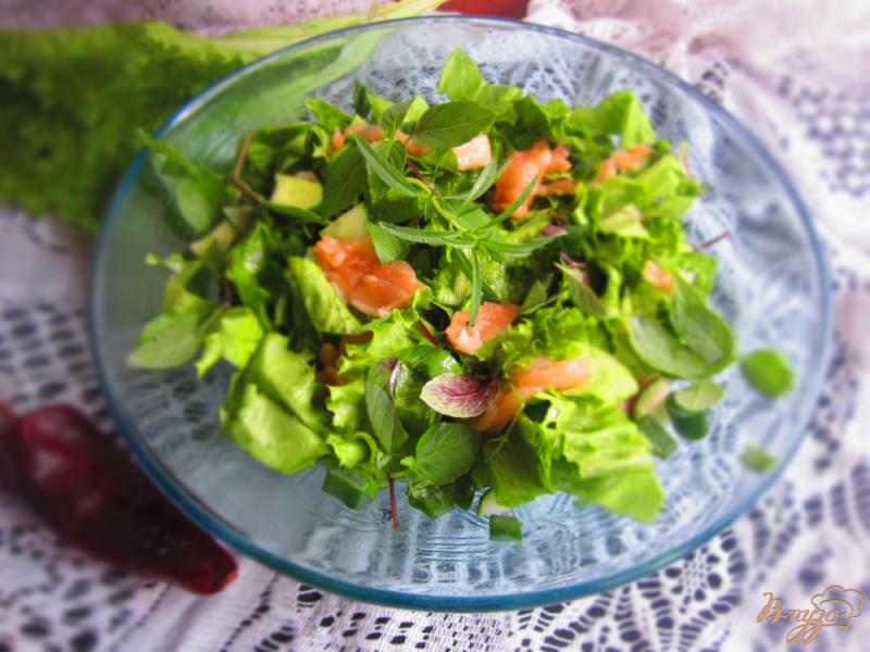 Фото приготовление рецепта: Салат с семгой и зеленью шаг №5