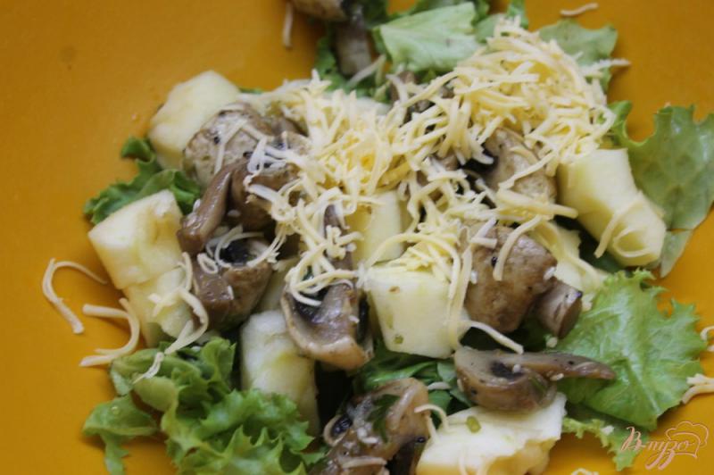 Фото приготовление рецепта: Летний салат из яблока, маринованных шампиньонов и свежих листьев салата шаг №3