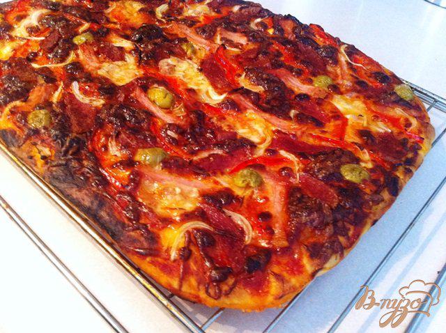 Фото приготовление рецепта: Пицца с ветчиной и салями шаг №6