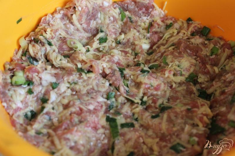 Фото приготовление рецепта: Мясные биточки с картофелем и зеленым луком шаг №3