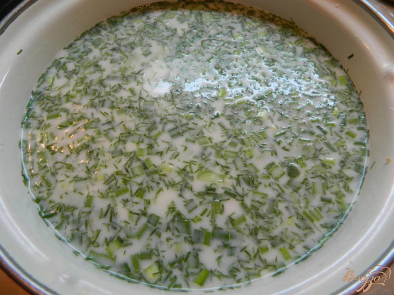 Фото приготовление рецепта: Холодный суп с мясом и замороженными огурцами шаг №5