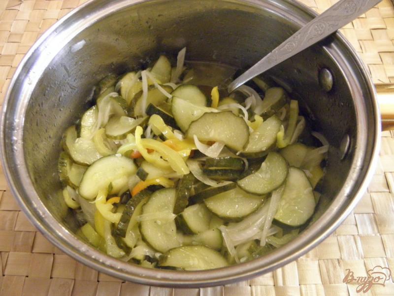 Фото приготовление рецепта: Огуречный салат с луком и перцем на зиму шаг №6