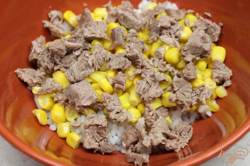 Фото приготовление рецепта: Рисовый салат с кукурузой, говядиной и перцем шаг №3