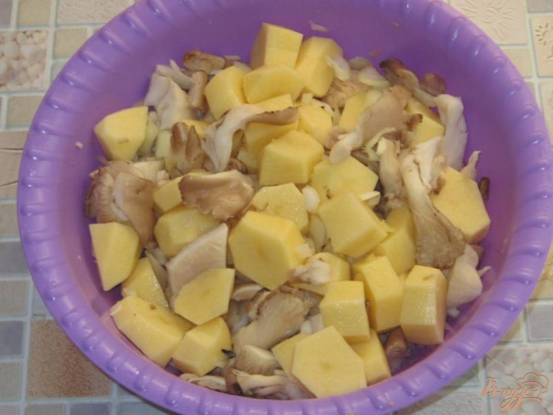 Фото приготовление рецепта: Вешенки запеченные с картофелем в горшочке шаг №4