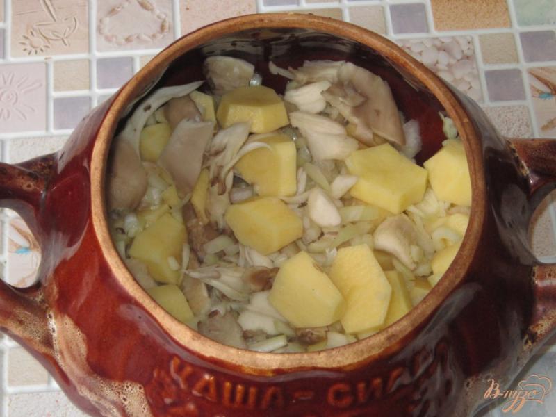 Фото приготовление рецепта: Вешенки запеченные с картофелем в горшочке шаг №5
