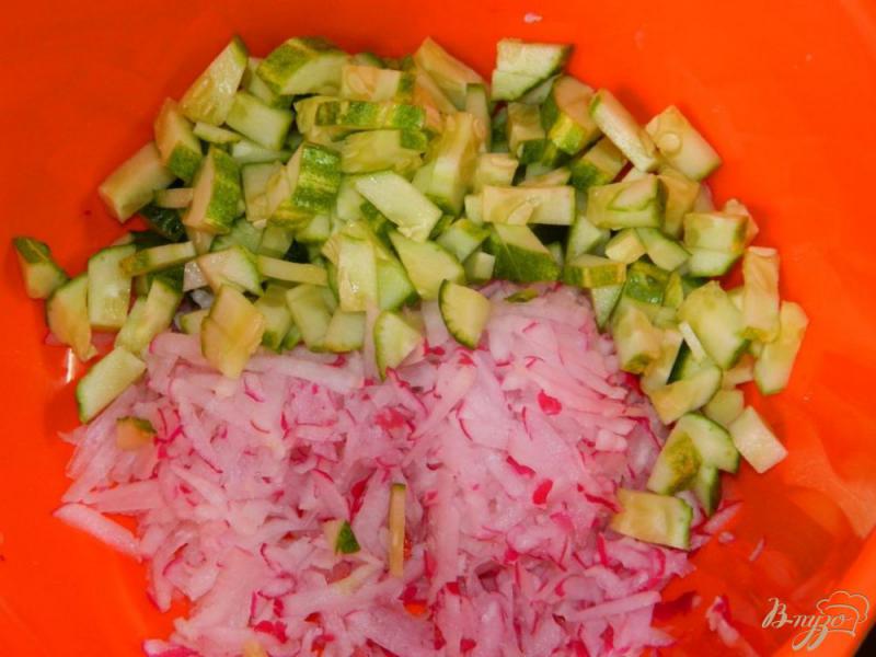 Фото приготовление рецепта: Салат из редиса с огурцом и зеленью шаг №2