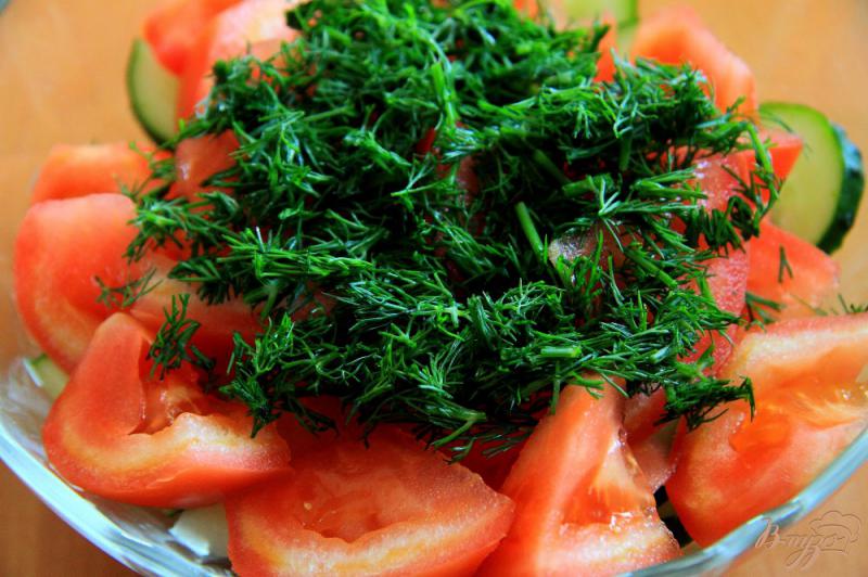 Фото приготовление рецепта: Салат из помидор, огурцов и зелени шаг №3