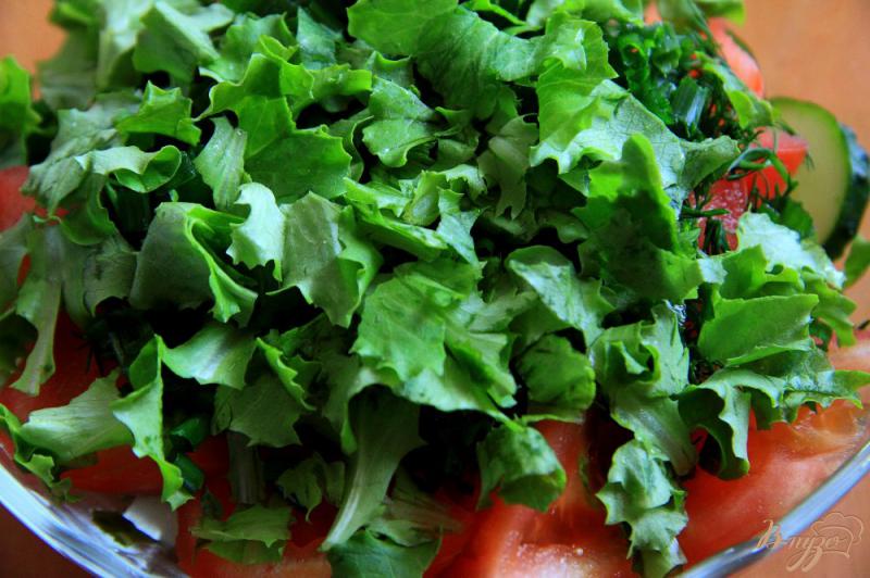 Фото приготовление рецепта: Салат из помидор, огурцов и зелени шаг №5