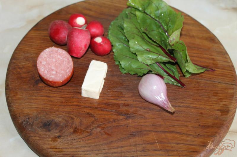 Фото приготовление рецепта: Салат с ботвой свеклы и редисом шаг №1