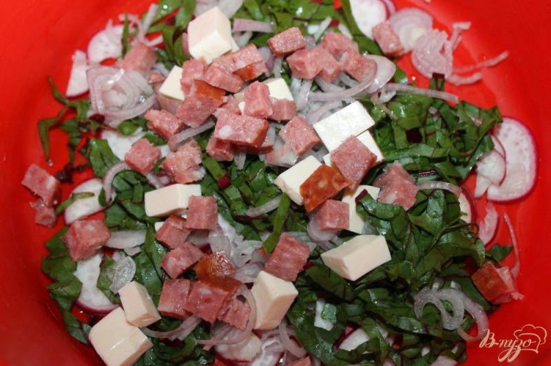 Фото приготовление рецепта: Салат с ботвой свеклы и редисом шаг №6