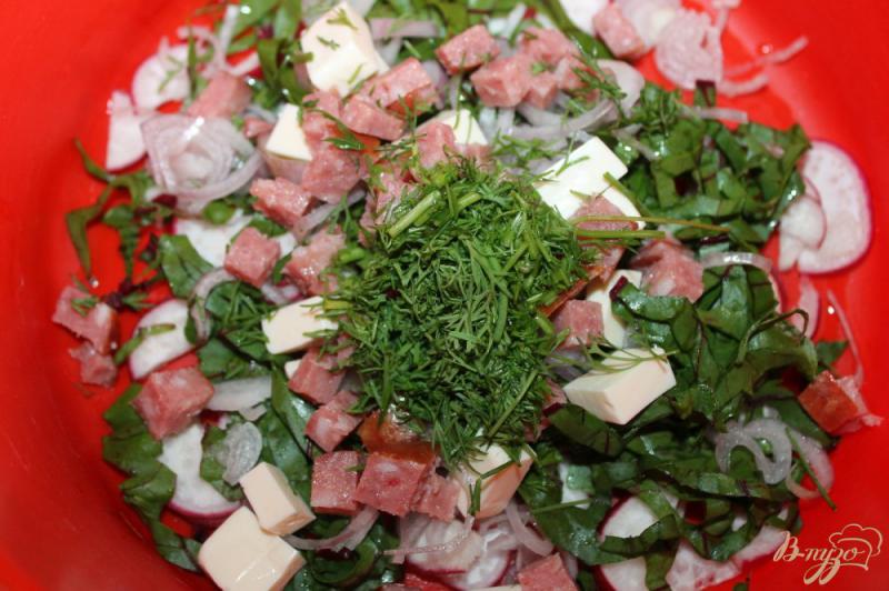 Фото приготовление рецепта: Салат с ботвой свеклы и редисом шаг №7