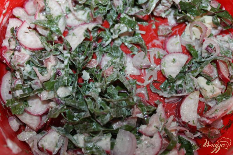 Фото приготовление рецепта: Салат с ботвой свеклы и редисом шаг №8