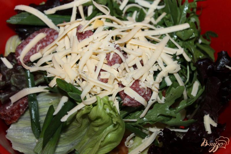 Фото приготовление рецепта: Салат с редисом, колбасой и зеленью шаг №5