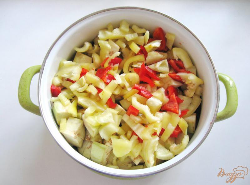 Фото приготовление рецепта: Баклажаны с перцем в томатном соке на зиму шаг №3