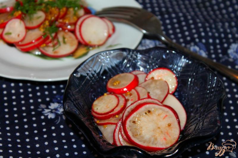 Фото приготовление рецепта: Маринованный редис с бальзамическим уксусом, медом и горчицей шаг №5