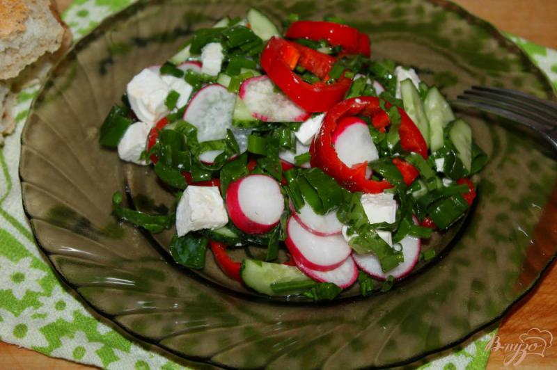 Фото приготовление рецепта: Салат с редисом, шпинатом и сыром Фета шаг №7