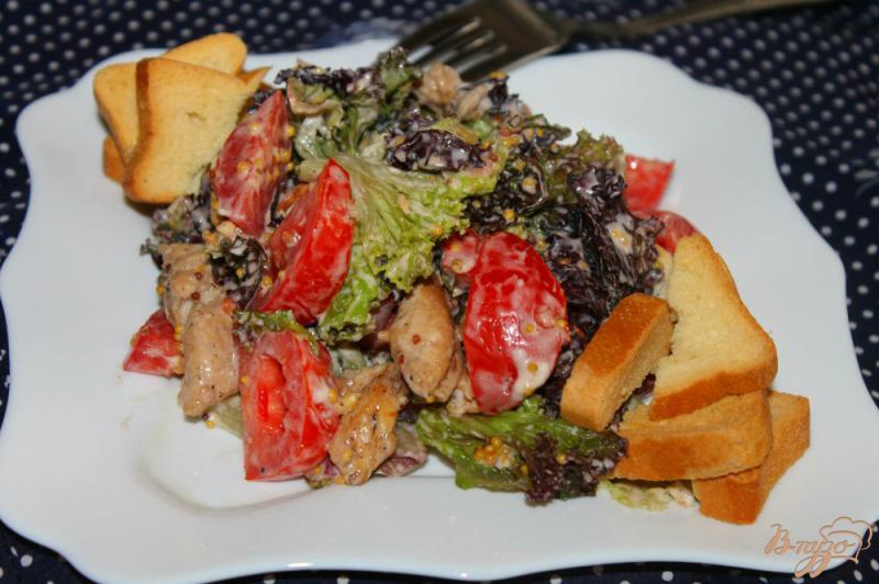 Фото приготовление рецепта: Салат с курицей, сухариками и грецкими орехами шаг №7