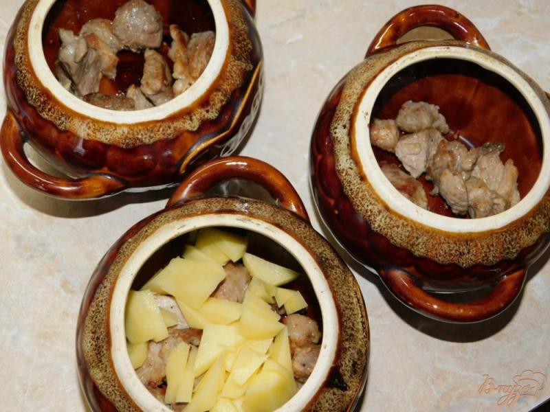 Фото приготовление рецепта: Мясо с овощами и грибами в горшочках шаг №2