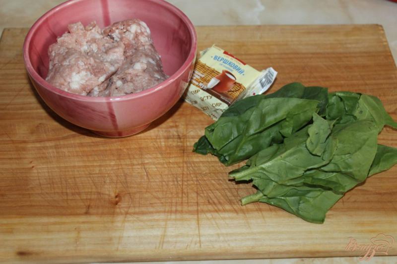 Фото приготовление рецепта: Мясные котлеты с кусочками плавленого сыра и шпината шаг №1