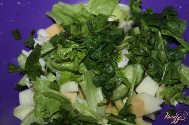 Фото приготовление рецепта: Салат из отварной курицы, яблок и шпината шаг №3