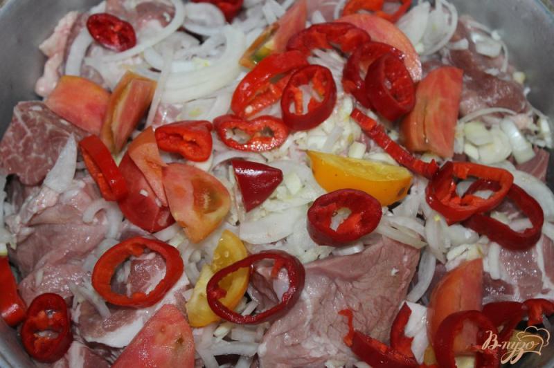 Фото приготовление рецепта: Свиной шашлык маринованный с овощами, горчицей и уксусом шаг №3