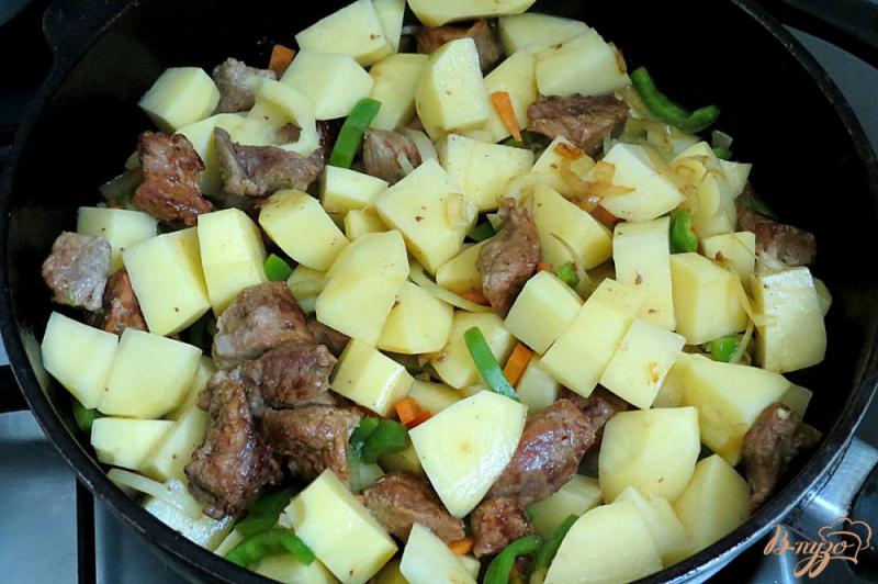 Фото приготовление рецепта: Картофель тушёный с мясом и овощами шаг №8