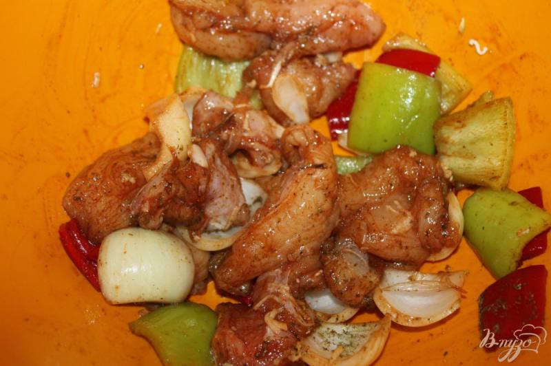 Фото приготовление рецепта: Куриные шашлычки с перцем и луком шаг №4