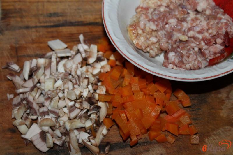 Фото приготовление рецепта: Картофельные зразы с фаршем, грибами и морковью шаг №4