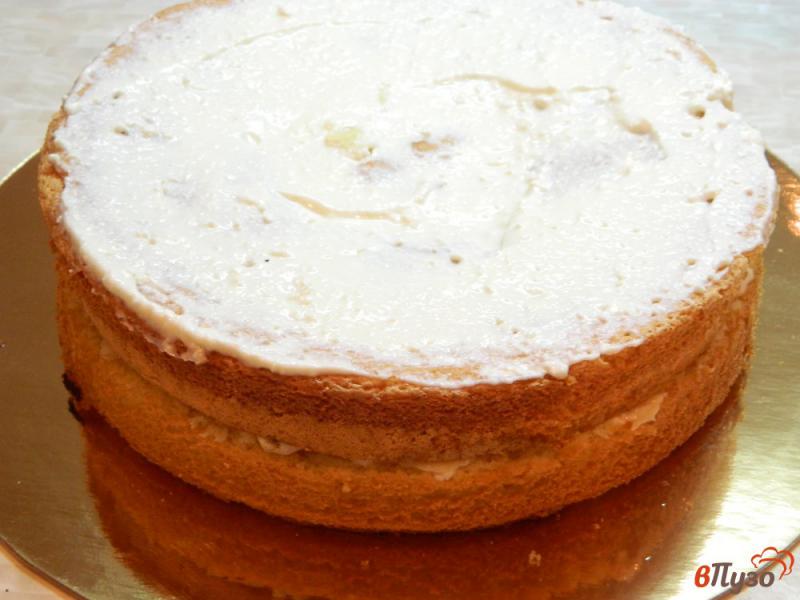 Фото приготовление рецепта: Бисквитный торт с творожно-банановой прослойкой шаг №8