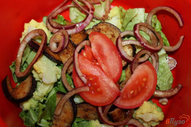 Фото приготовление рецепта: Салат из жаренного баклажана, маринованного лука и цветной капустой шаг №5