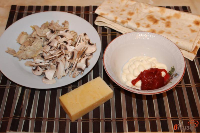 Фото приготовление рецепта: Фаршированный запеченный лаваш с мясом, грибами и сыром шаг №1