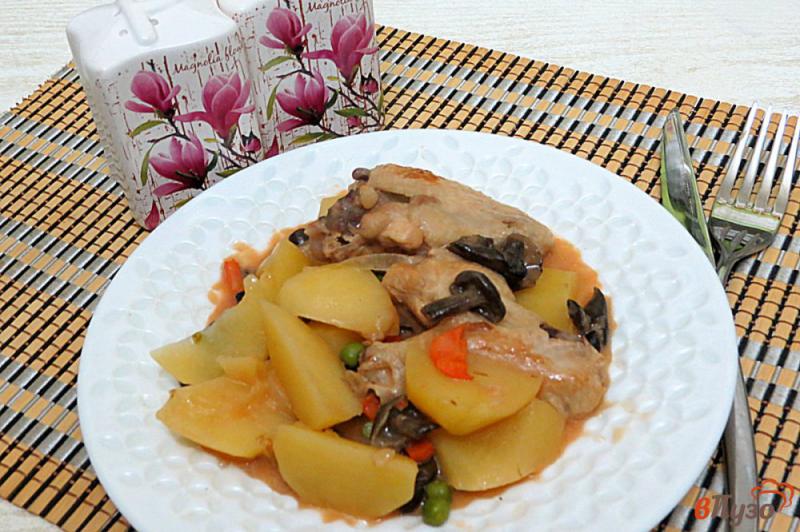 Фото приготовление рецепта: Рагу из овощей с куриными крылышками и опятами шаг №10