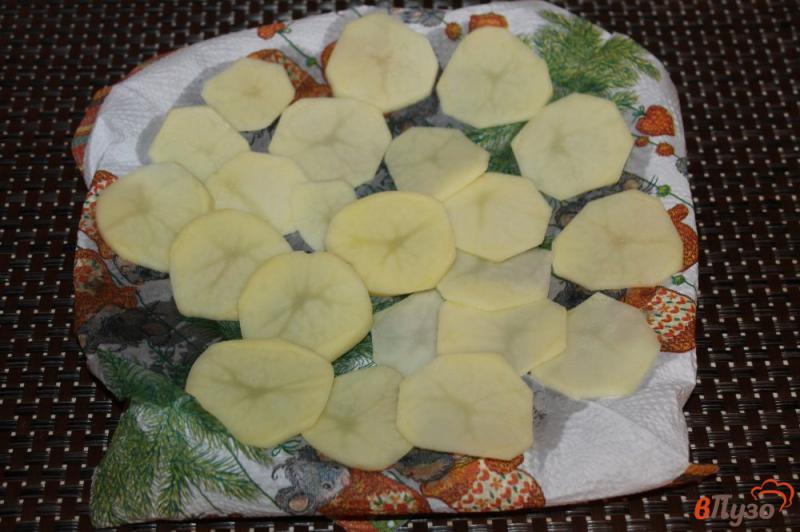 Фото приготовление рецепта: Домашние картофельные чипсы без масла в микроволновке шаг №3