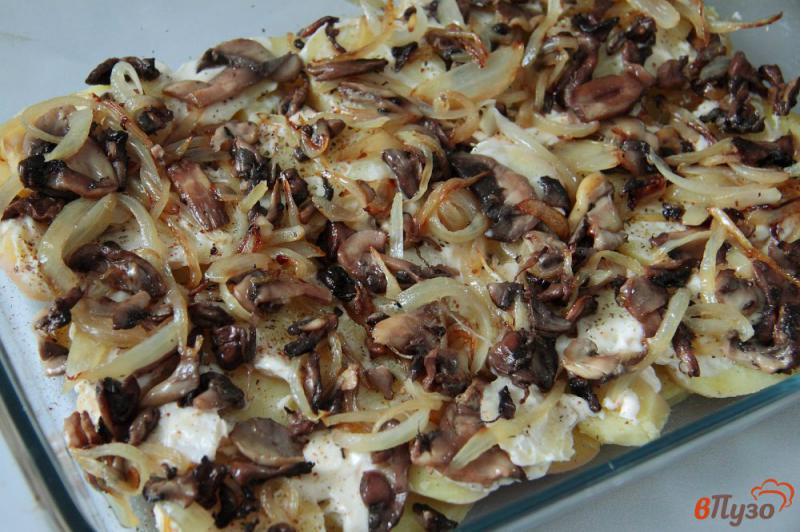 Фото приготовление рецепта: Картофельная запеканка с грибами и сыром шаг №6