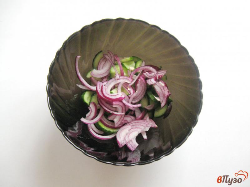 Фото приготовление рецепта: Салат из огурцов и красного лука шаг №2
