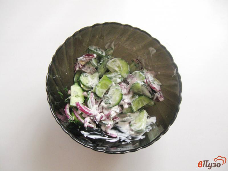 Фото приготовление рецепта: Салат из огурцов и красного лука шаг №5