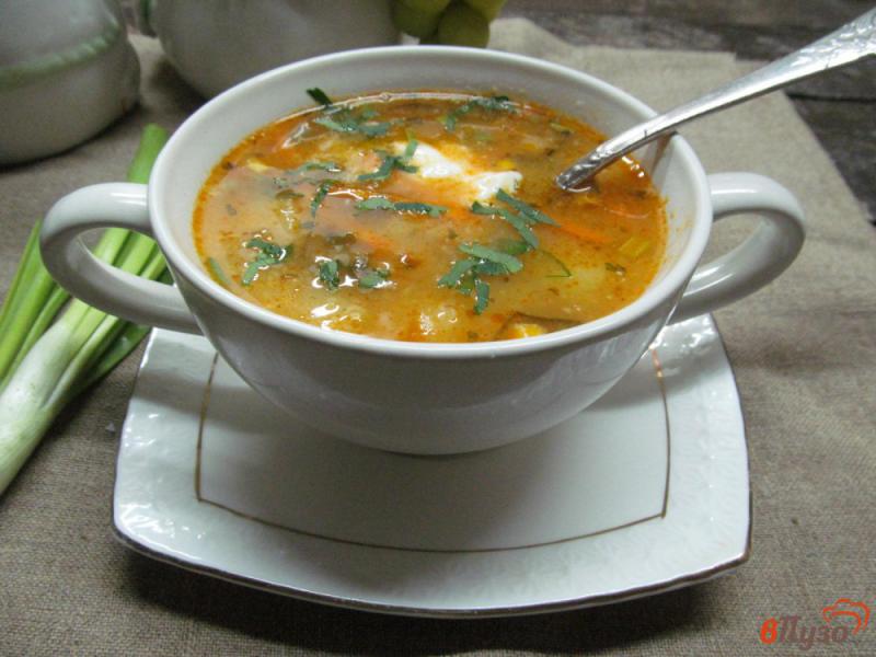 Фото приготовление рецепта: Суп с солеными огурцами фасолью и кукурузной крупой шаг №8