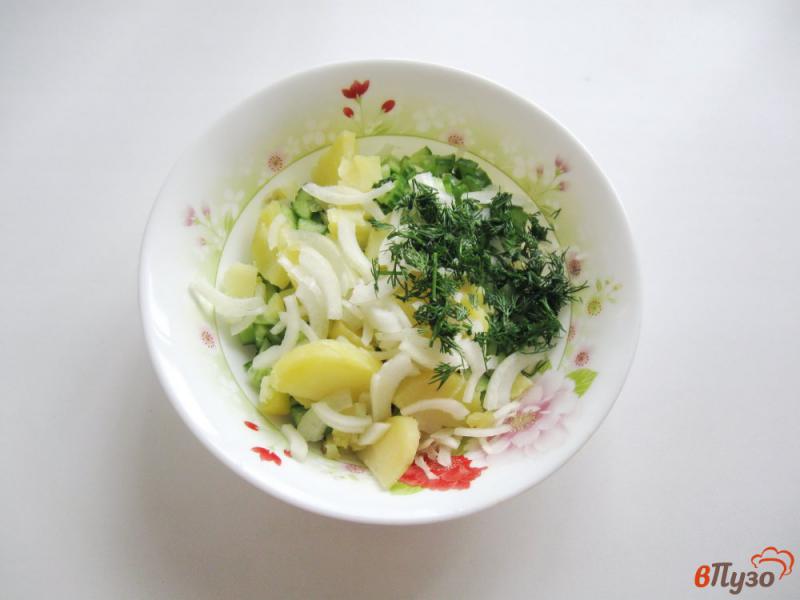 Фото приготовление рецепта: Салат из свежих огурцов и картофеля шаг №5