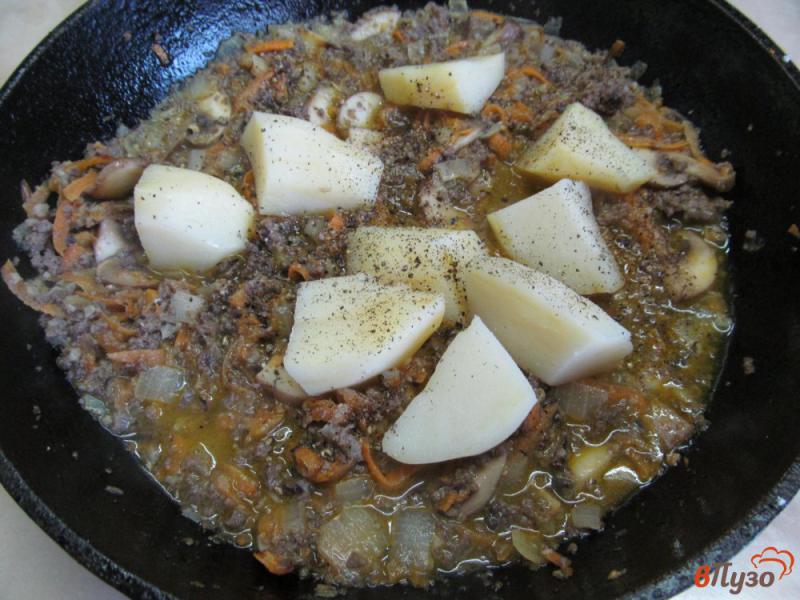 Фото приготовление рецепта: Рагу из свиного легкого с грибами и овощами шаг №5