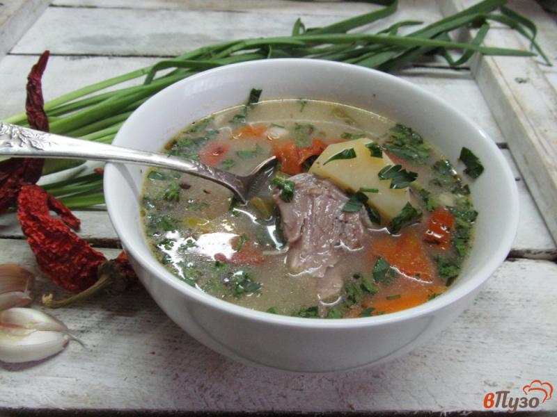 Фото приготовление рецепта: Суп с фасолью и томатами на бульоне из баранины шаг №9
