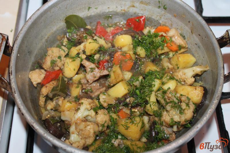 Фото приготовление рецепта: Рагу со свининой, картофелем и цветной капустой шаг №7