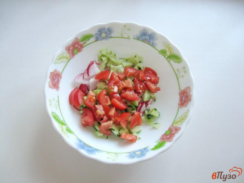 Фото приготовление рецепта: Салат с помидором и красным луком шаг №3