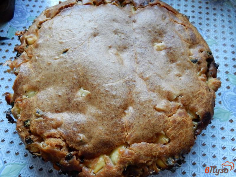 Фото приготовление рецепта: Заливной пирог с курицей, яйцами и зеленым луком шаг №11