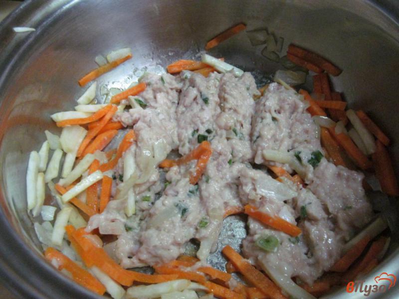 Фото приготовление рецепта: Овощной суп с мясным фаршем и шпинатом шаг №2