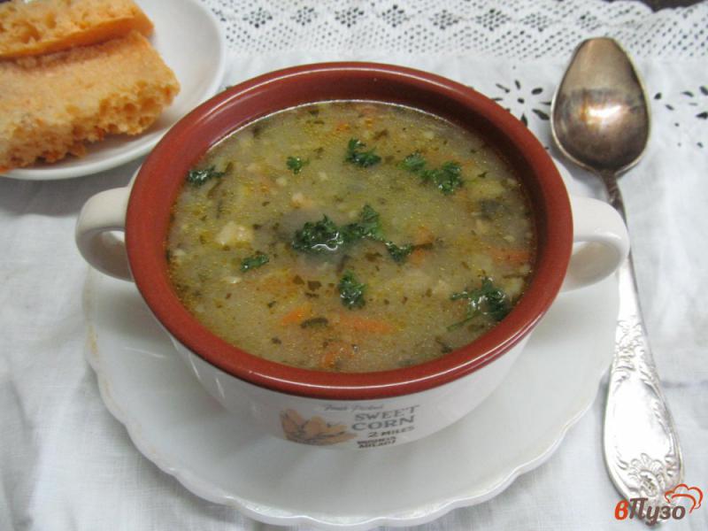 Фото приготовление рецепта: Овощной суп с мясным фаршем и шпинатом шаг №7