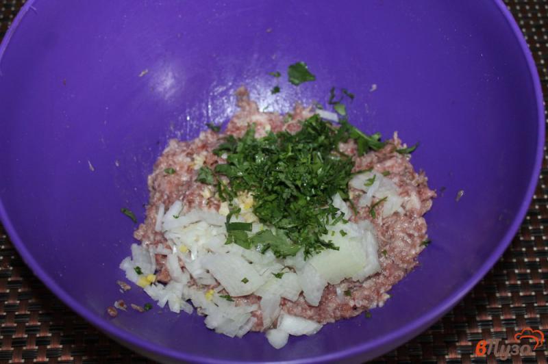 Фото приготовление рецепта: Свиные котлеты с кинзой и луком шаг №3