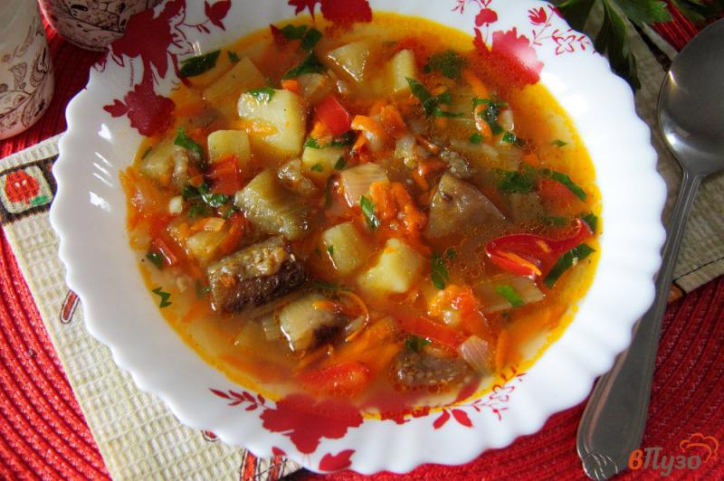 Фото приготовление рецепта: Суп с баклажанами на курином бульоне шаг №10