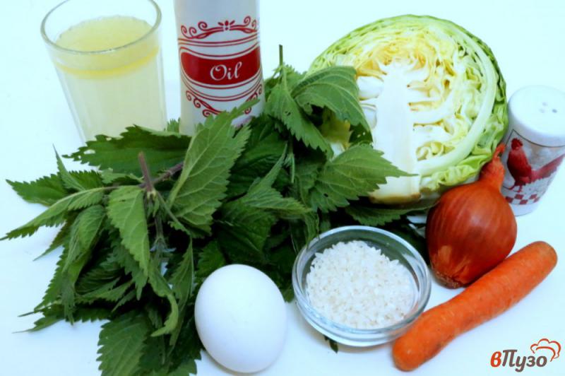 Фото приготовление рецепта: Зелёный суп с крапивой, капустой и рисом шаг №1